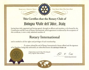 Certificato Rotary Bologna Valle dell'Idice